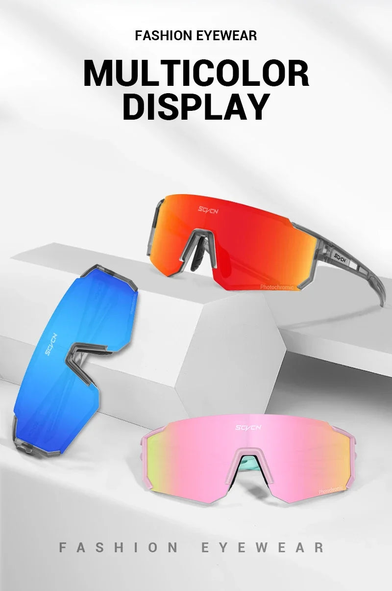 SCVCN Photochromic Hiking Eyewear Cycling Glasses Sports Sunglasses for Women Outdoor Road  MTB Bike Glasses UV400 Men Windproof