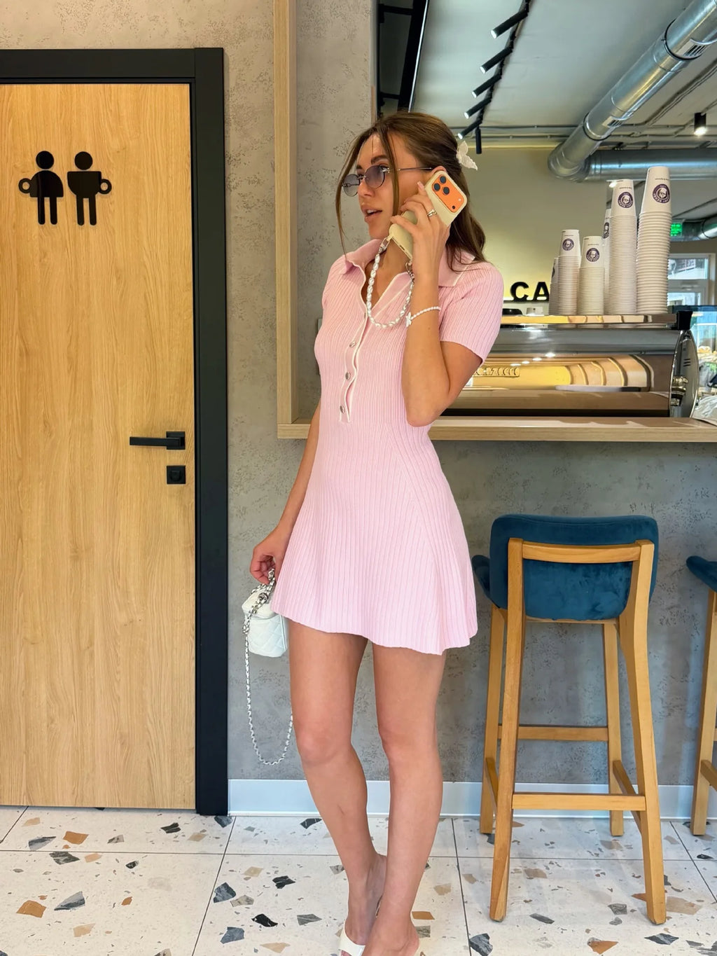 Ticketsx Women's Fashion Knit Dress Summer Lapel Contrast Button Ribbed Patchwork Slim Dress Elegant New Commute Street Vestidos