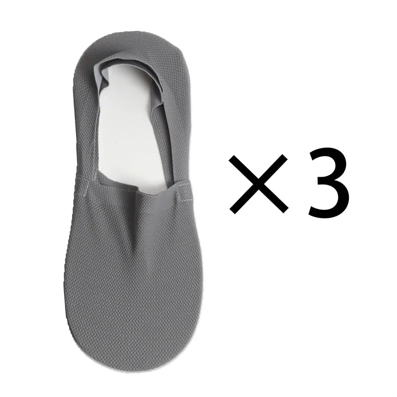 3 Pairs Men's Boat Socks 100% Cotton Deodorant Sweat Absorption Mesh Invisible Sock Thin Breathable Silicone Non-slip Silk Socks