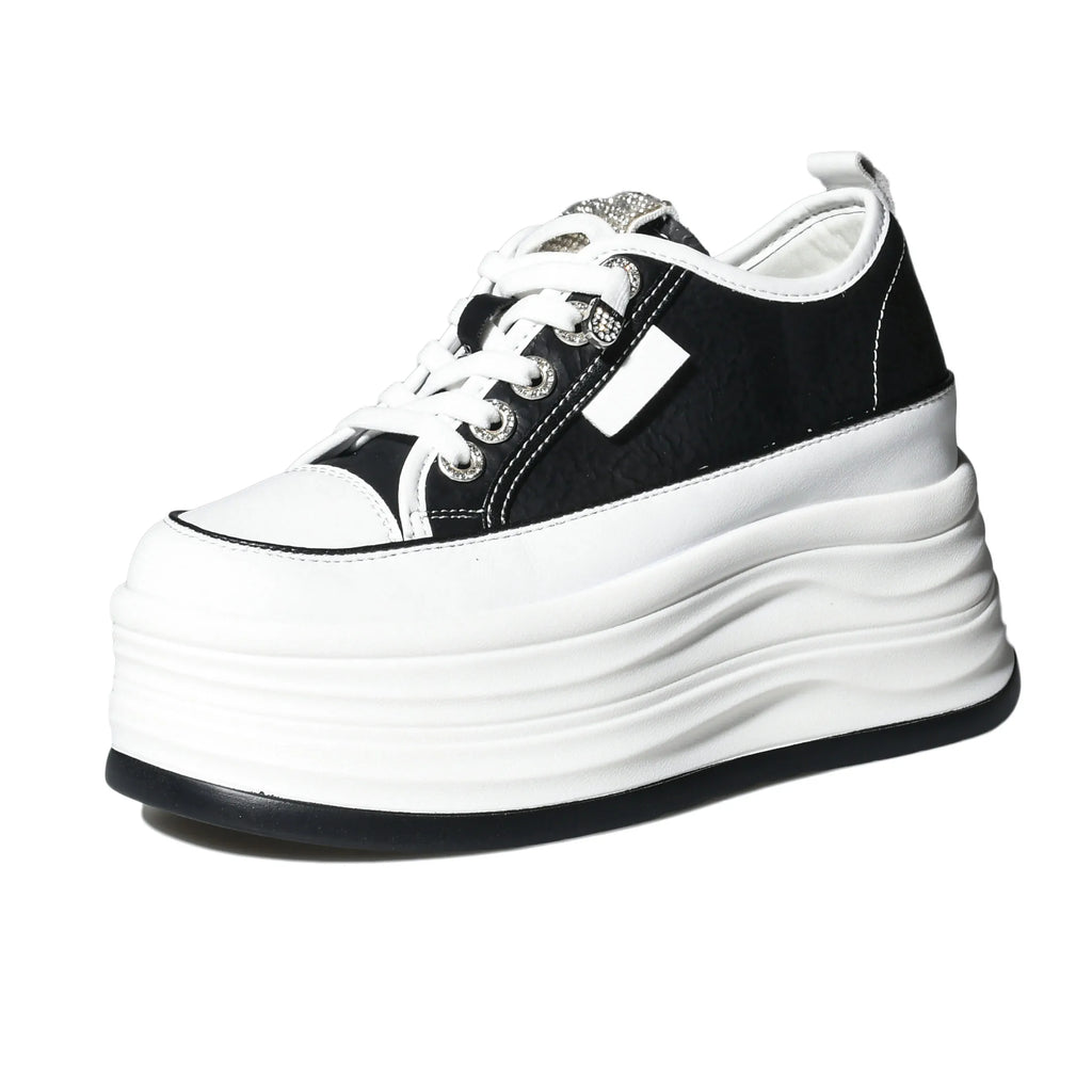 Fujin 9cm 3 inch comfortable platform sneakers for women Genuine Leather Women Vulcanized Shoes Platform High Heels Casual Shoes