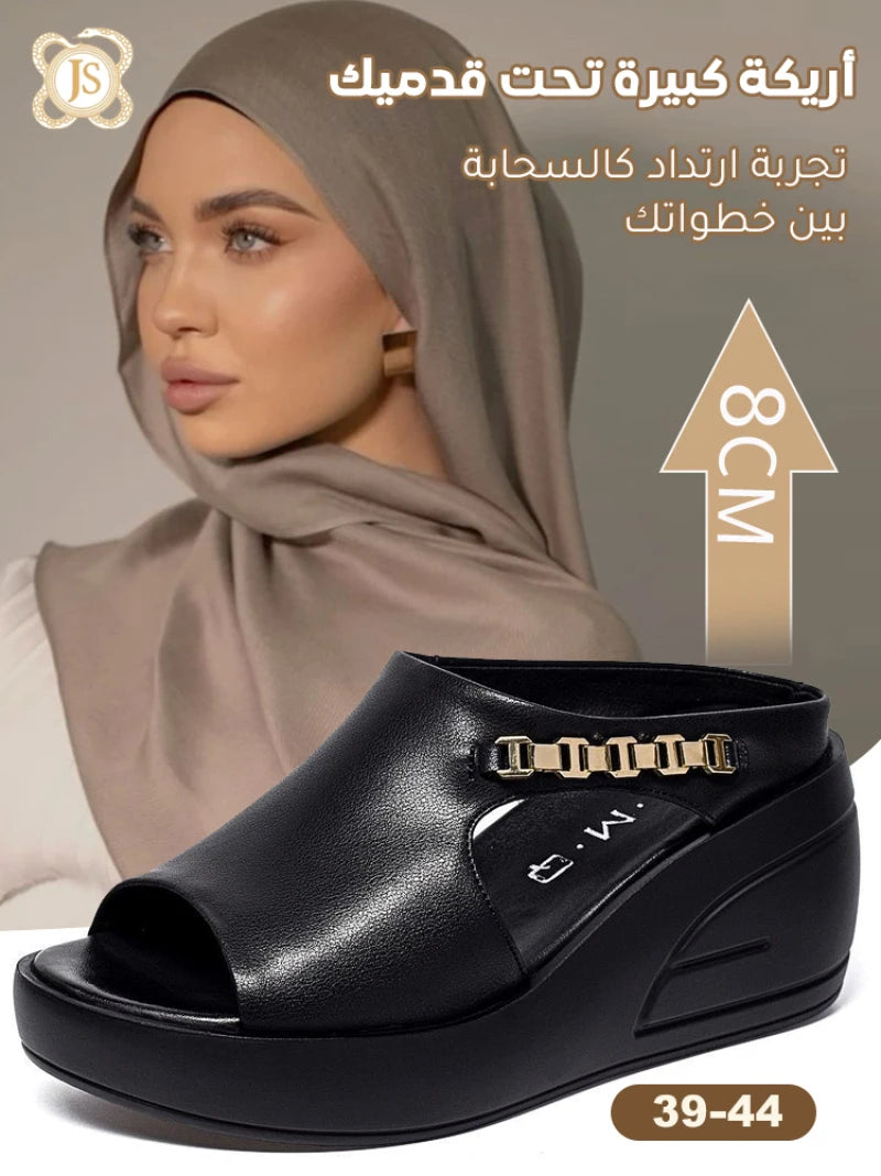 Women's Waterproof Platform Summer Platform Slippers Non-Slip Soft-Soled Wedge Sandals Women's Metal Chain Heightening