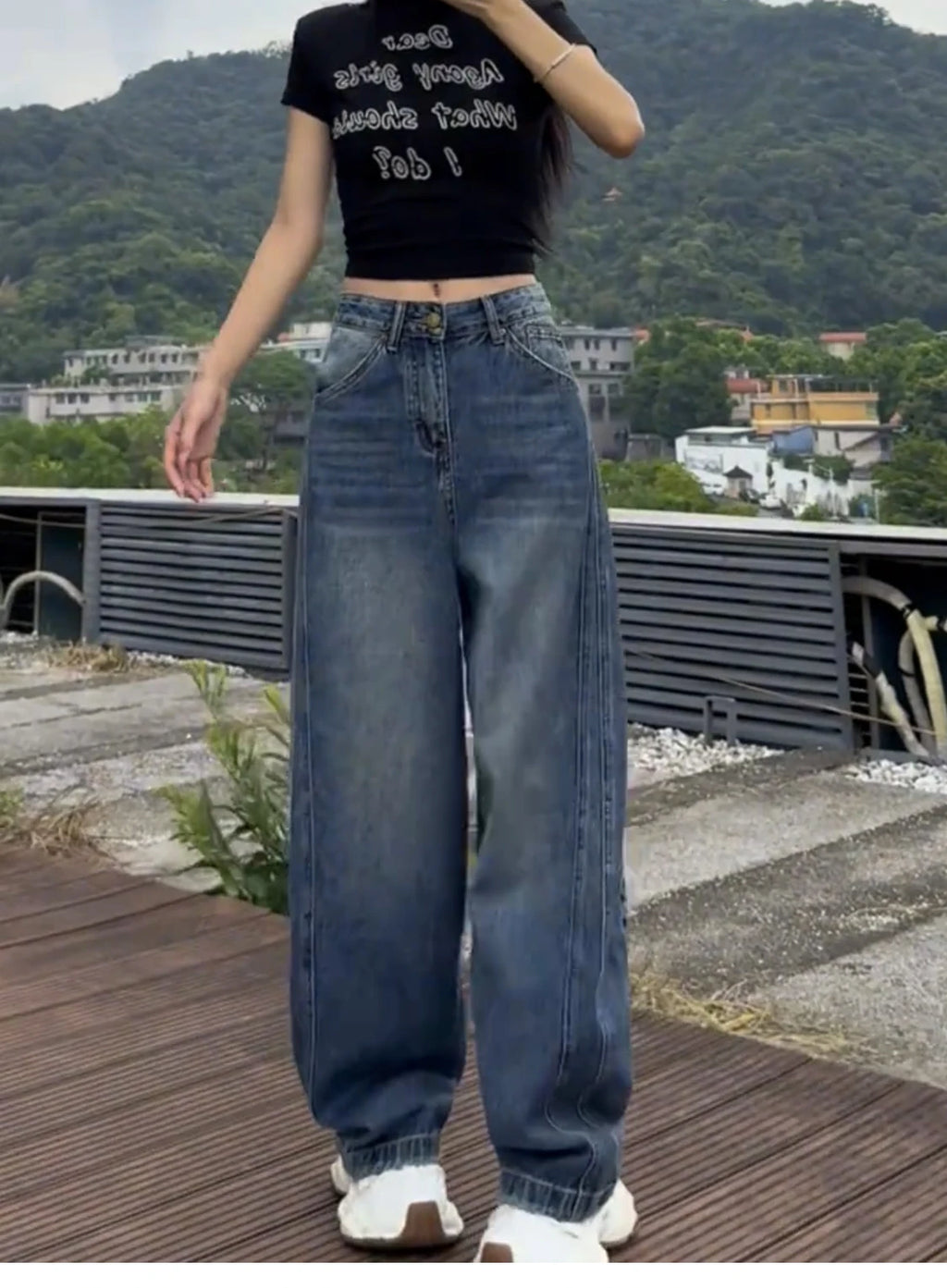 High Waist Wide Leg Jeans Women's Thin Denim Pants Loose Fit Straight Full Length Jeans plus Size Casual Sle