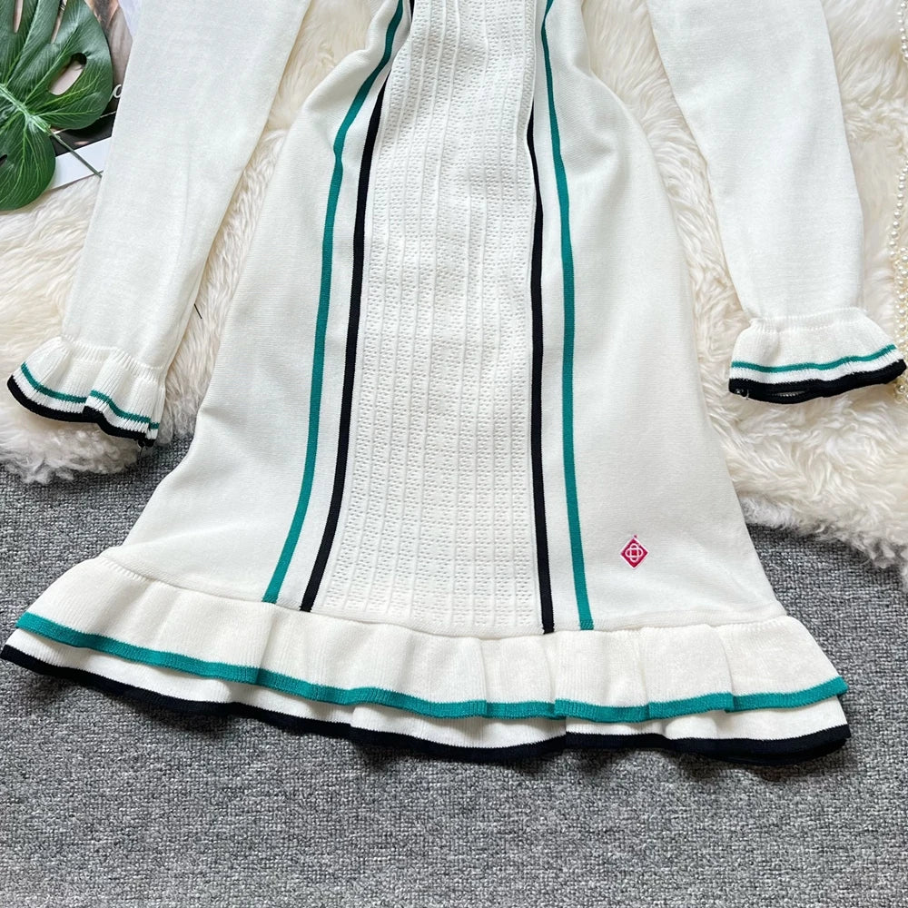 YuooMuoo Brand Fashion Women Knitted Mini Dress Ins Hot Sexy Package Hips Ruffled Party Dress Streetwear Lady Outfits Vestidos