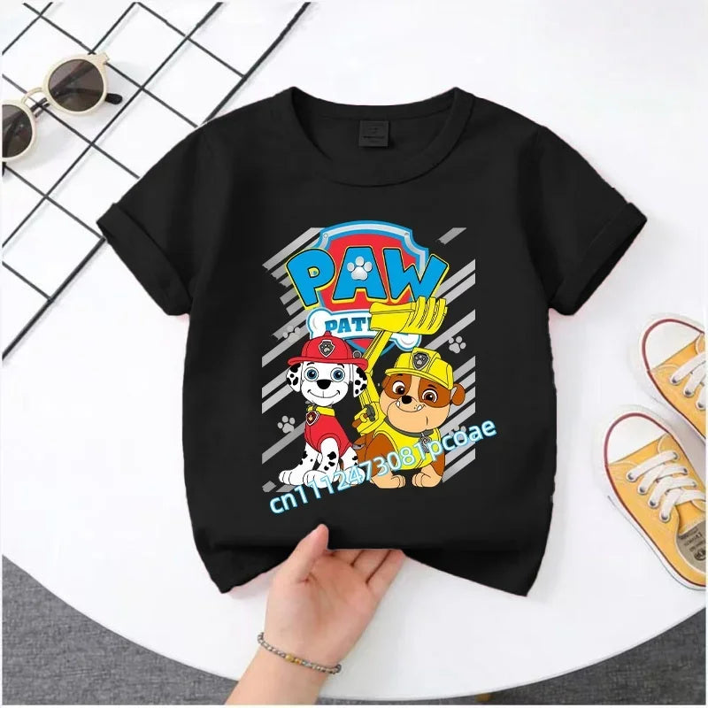 PAW Patrol Summer Short-Sleeved 1-12 Years Old Children's Pure Cotton T-Shirt Boys' Sports Shirt Girls' Casual Top Cartoon Print
