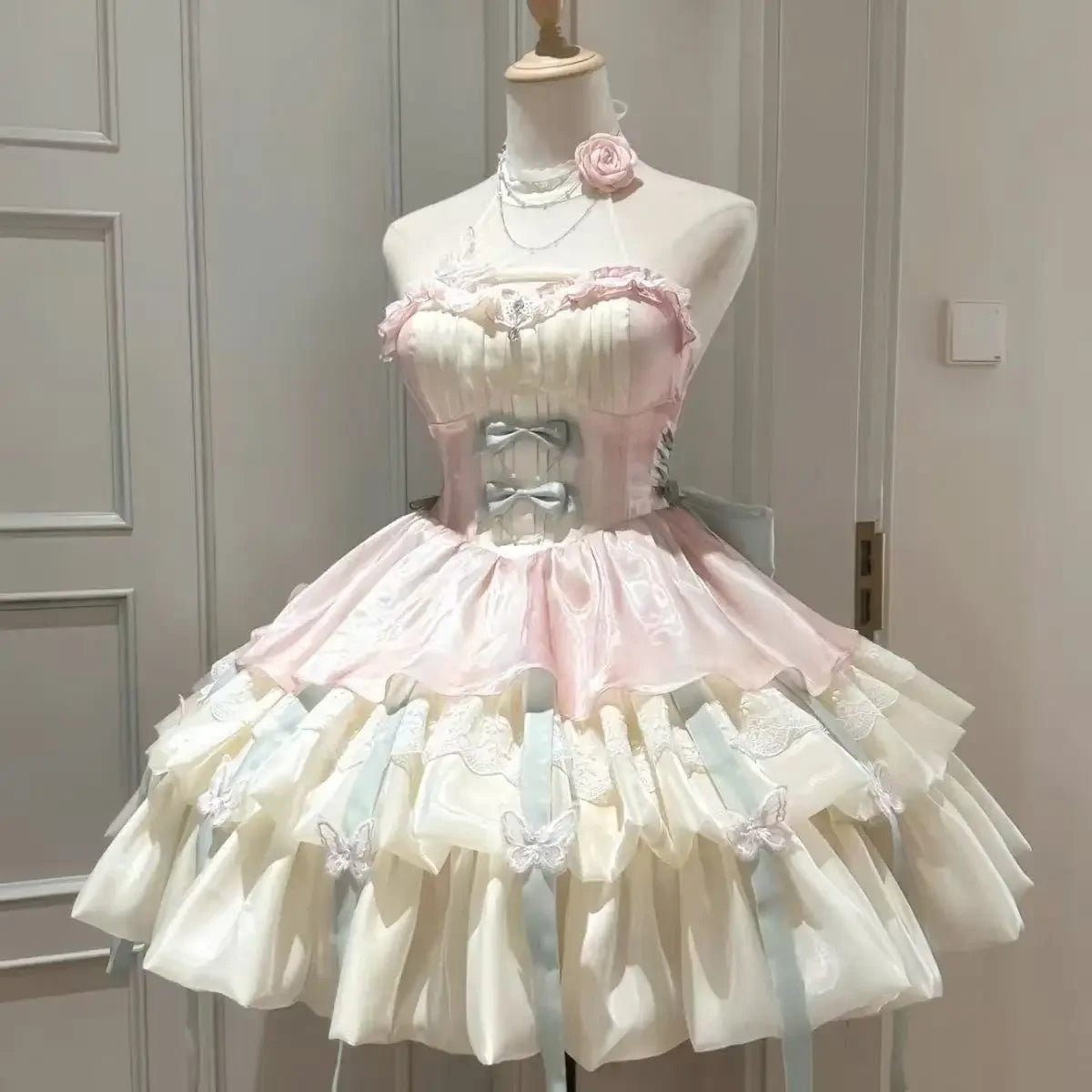 Gothic Red Lolita JSK Dress Women Spaghetti Strap Ruffle Tulle Skirt Chain Bow Decor High Low Hem Vintage Princess Party Dress