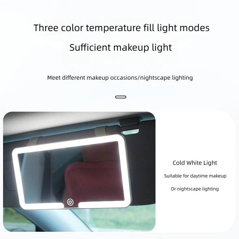 Car Interior Mirrors Sun Visor Plate LED HD Makeup Mirror for Girls Women Rechargeable Fill Light Universal Thin Vanity Mirror