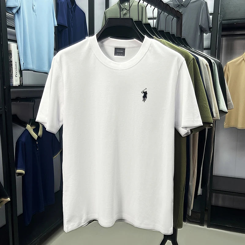 High end silky cotton breathable short sleeve T-shirt men summer designer Paul brand embroidered fashion casual round neck top
