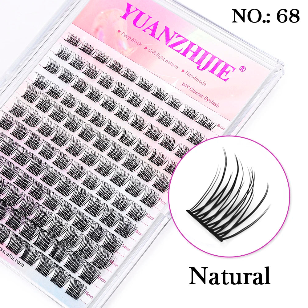 YUANZHIJIE DIY Cluster Eyelash Extension 12lines Dovetail Segmented Lashes Natural Lighter Bundle Makeup Supplies