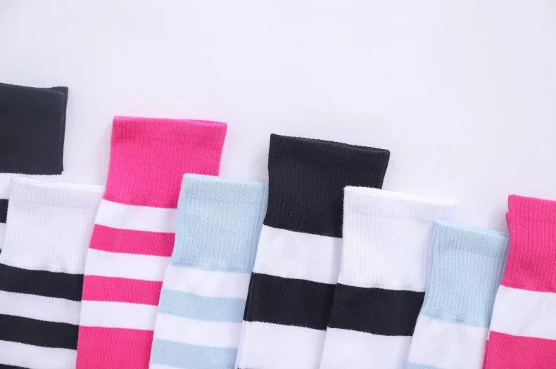 2 Pairs Women's Over The Knee Socks Cotton Thigh High Socks Black White Blue Colorful Striped Pattern Fashion Casual Daily Wear