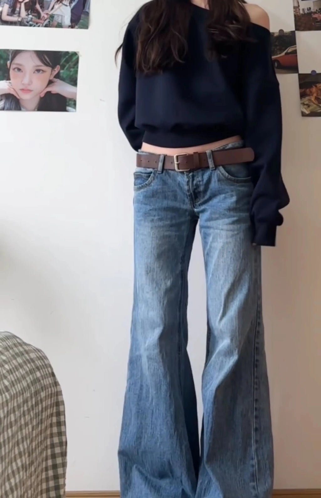 Autumn Winter Women Vintage Old Money Baggy Flare Jean Japanese Y2K Streetwear Denim Pants Grunge Bell-Bottom High Street Korean