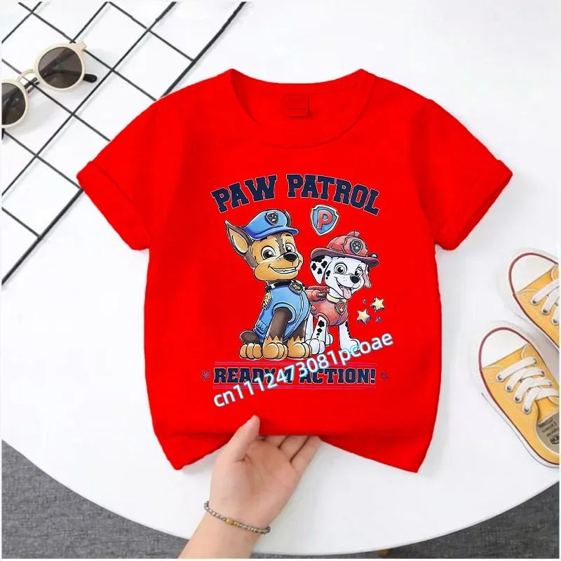PAW Patrol Summer Short-Sleeved 1-12 Years Old Children's Pure Cotton T-Shirt Boys' Sports Shirt Girls' Casual Top Cartoon Print