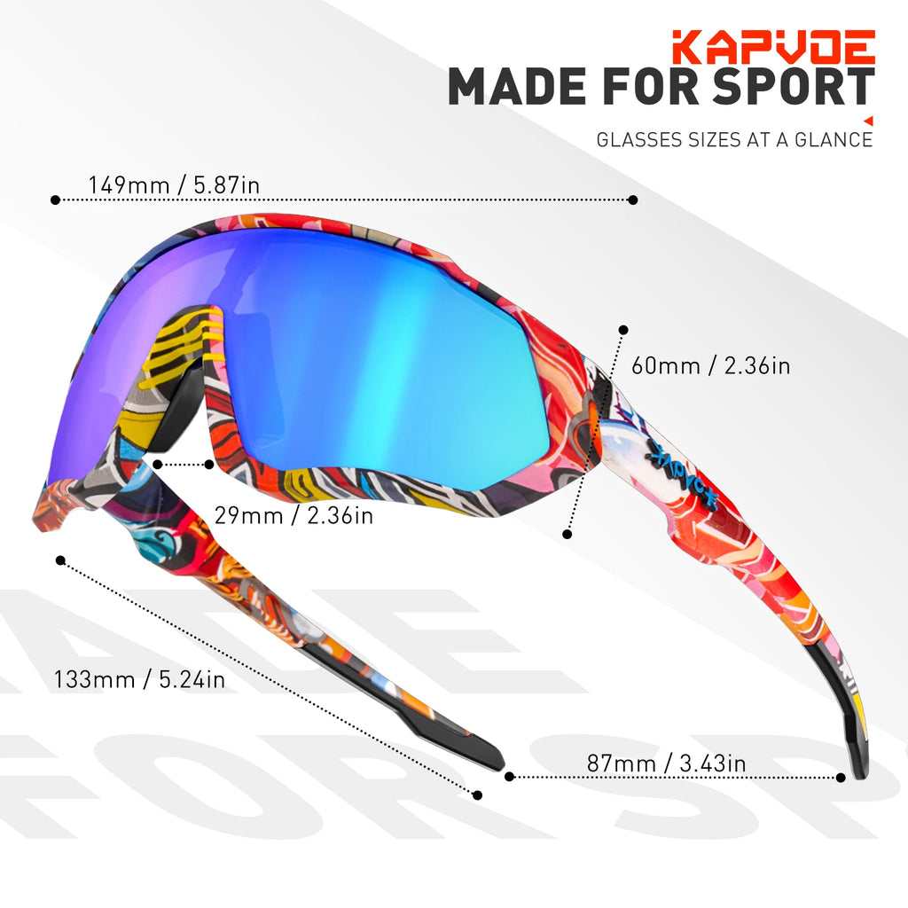 KAPVOE Polarised Cycling Glasses Outdoor Bicycle UV400 Goggles 5 Interchangeable Lenses Unisex Sports Sunglasses for Men Women
