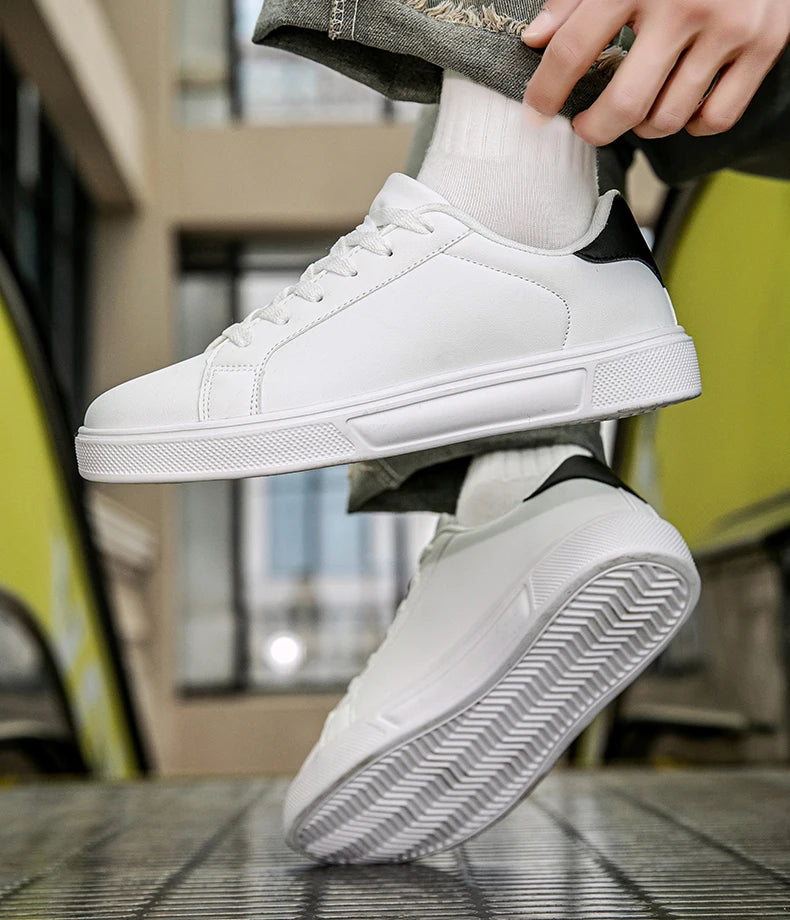 Business Casual Men's Shoes Soft Women Shoes Comfortable Casual PU Leather Shoes for Men Autumn Solid White Men Sneakers