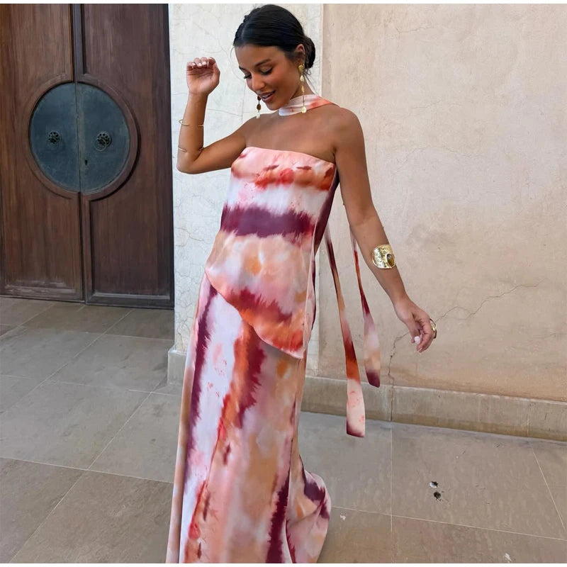 Solid Color Strapless Ribbon Women Summer Dress Sexy Sleeveless Backless High Waist Slim Maxi Vestidos 2026 Lady Vacation Outfit