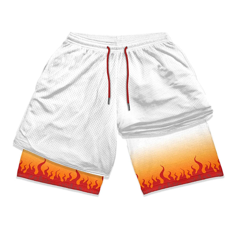 2 in 1 Athletic Gym Shorts for Men Stylish 3D Print Shorts with Pockets Quick Dry Stretchy Summer Sports Fitness Running Jogging