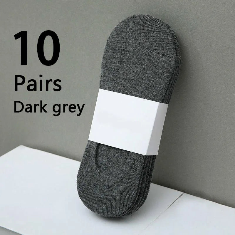 10 pairs solid color men socks cardboard breathable sports socks casual boat socks comfortable cotton ankle socks, sizes 38-44