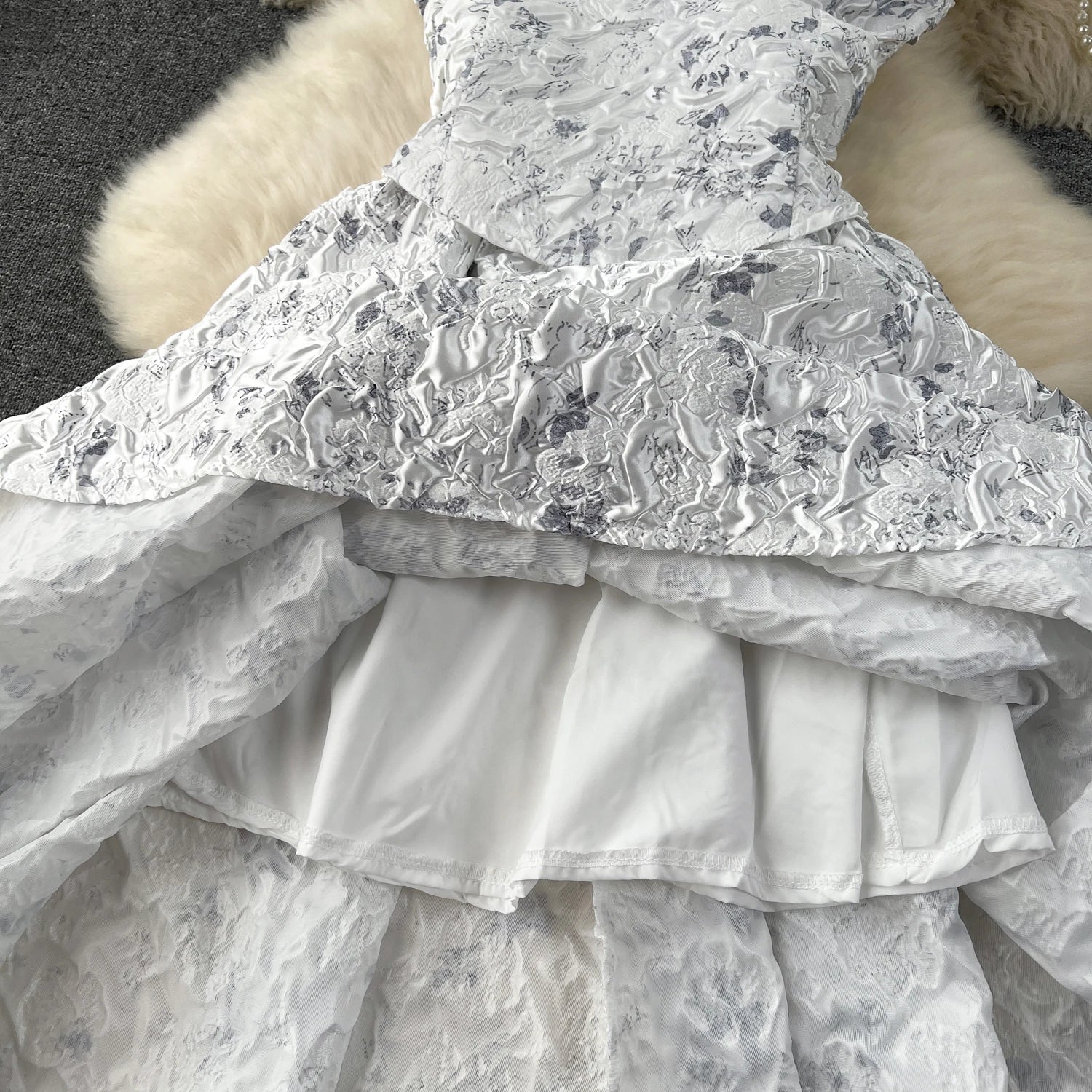 Court Style Elegant Long Dresses for Women Jacquard O-neck Short Sleeve A-line High Waist Vestidos Mujer Frenchic Dress Dropship