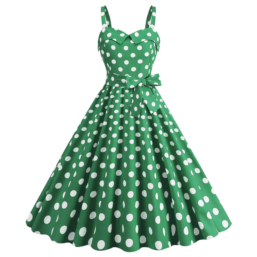 Elegant Women Pink Polka Dot Dress Summer Robe Hepburn 1950s 60s Vintage Sexy Halter Rockabilly Retro Party Dresses 2026 Vestido