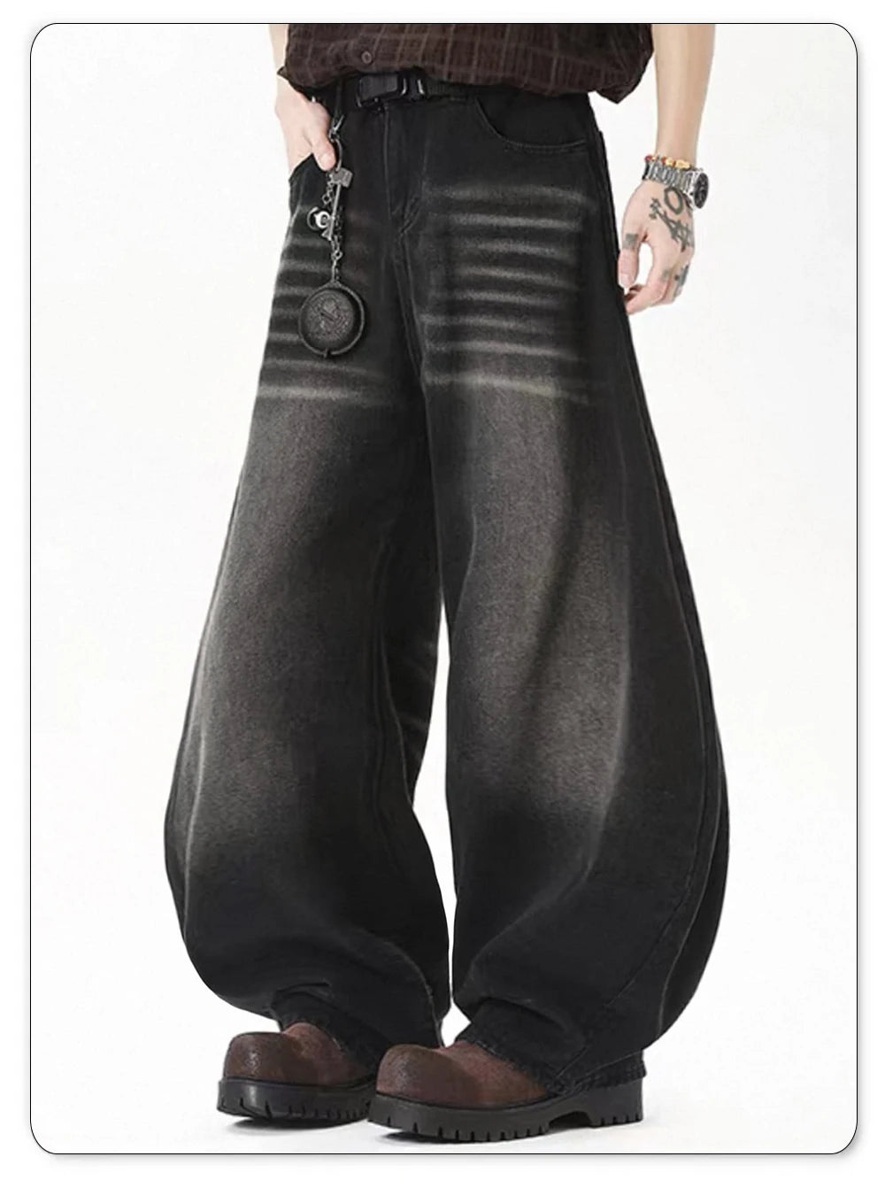 Men's American Retro Black Baggy Machete Wide Leg Jeans Four Seasons Personalized Embroidery Design Unisex Denim Pants Clothes
