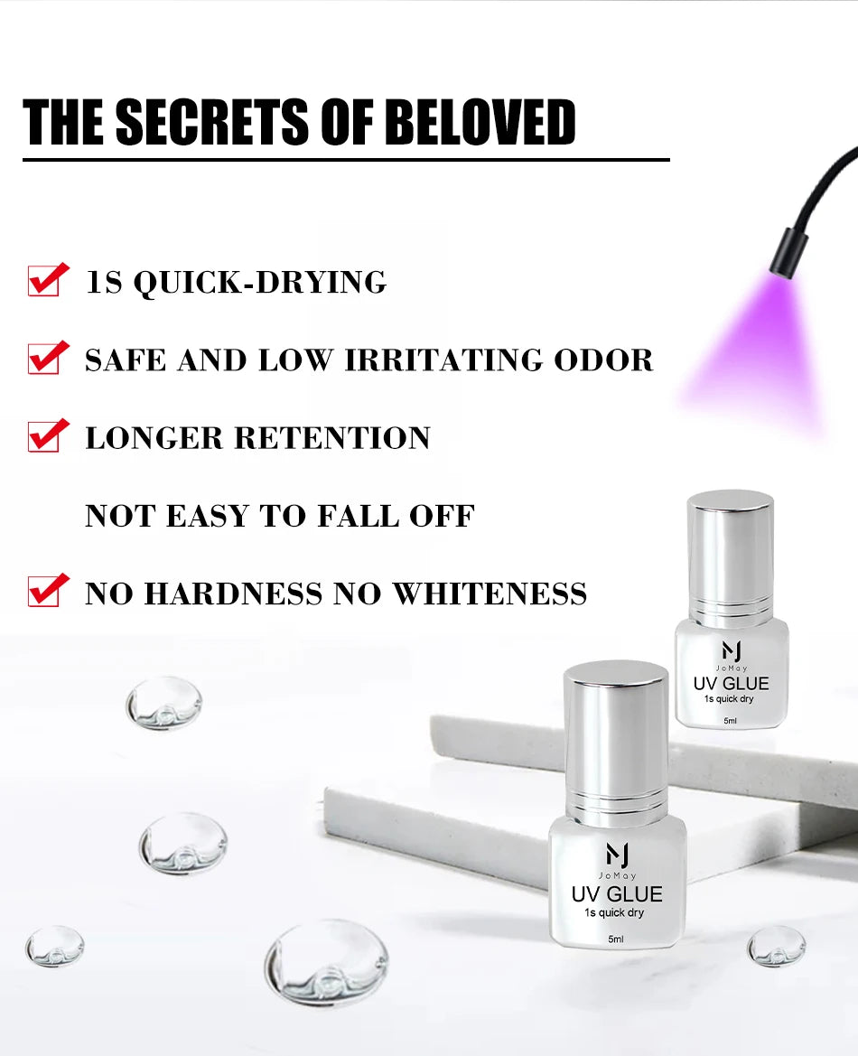 JOMAY UV Glue Lash Glue Extra Strong Eyelash Glue Extension Supplies UV Glue 5ML Waterproof Adhesive 3 bottles