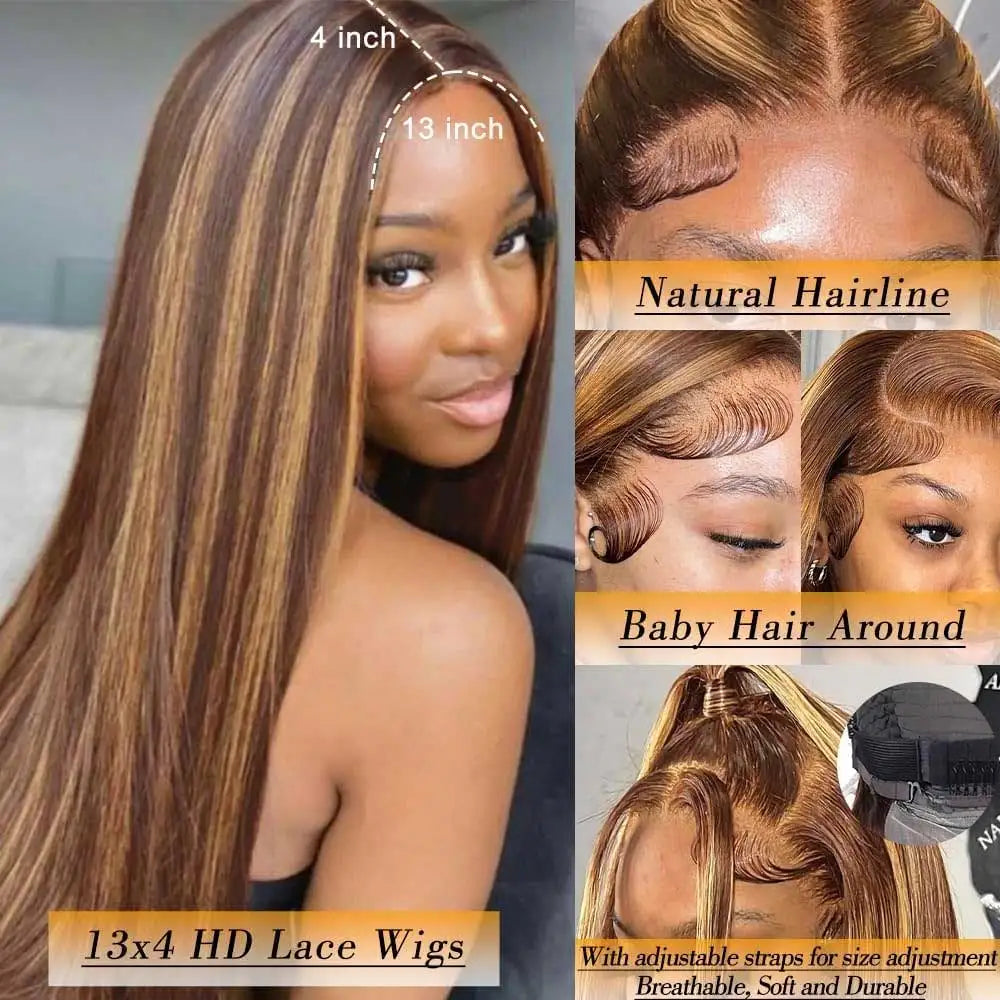 Highlight Wigs Colored Straight Lace Front Human Hair Wigs For Women Honey Blonde Straight 13x4 Hd Lace Frontal Wigs Human Hair