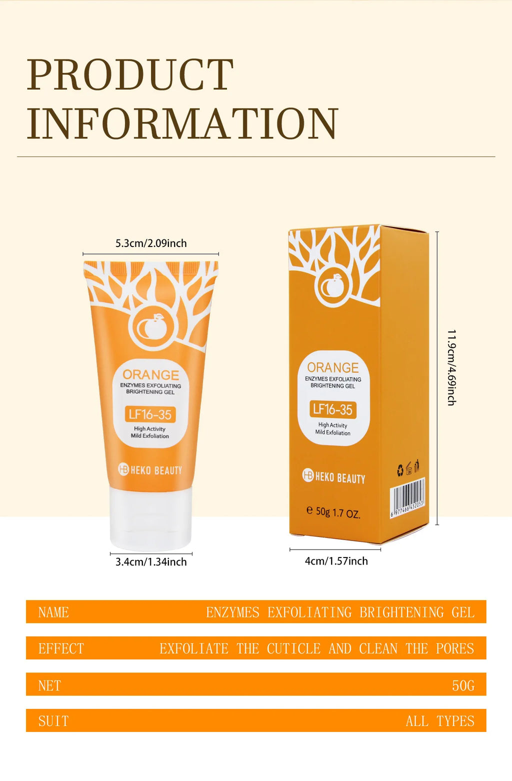 Orange Exfoliating Gel 50g, Exfoliation, Dead, Removal Deeply Cleansing, Long-Lasting,Moisture Cleanses Pores,Safe for Full Body