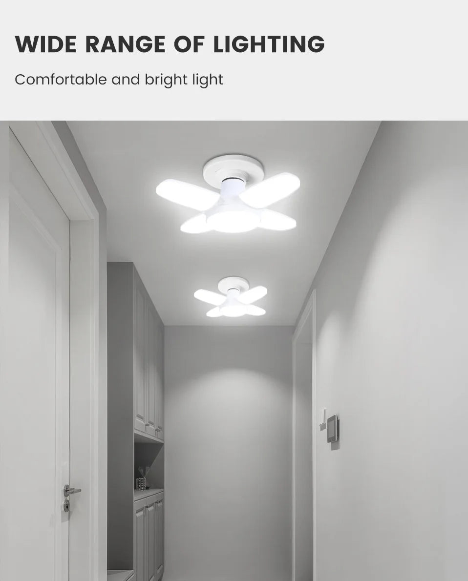 E27 Fan Shape Foldable LED Bulb AC220V/110V Deformation for Home Ceiling Light Warehouse and Garage White Light6500K Bulb