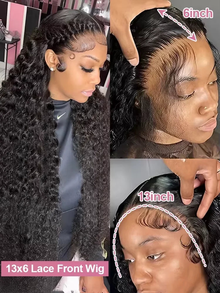 Deep Wave Wigs Human Hair 13x4 HD Transparent Lace 13x6 Full Frontal Wigs Natural color Curly Wigs For Women 220% Density