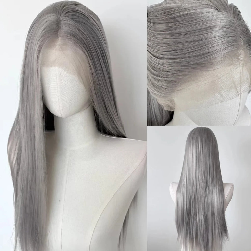 Ashely Platinum Blonde Wig 26inch 13x4 Lace Front Wig Long Straight Synthetic Lace Wigs High temperature Fibers for Cosplay