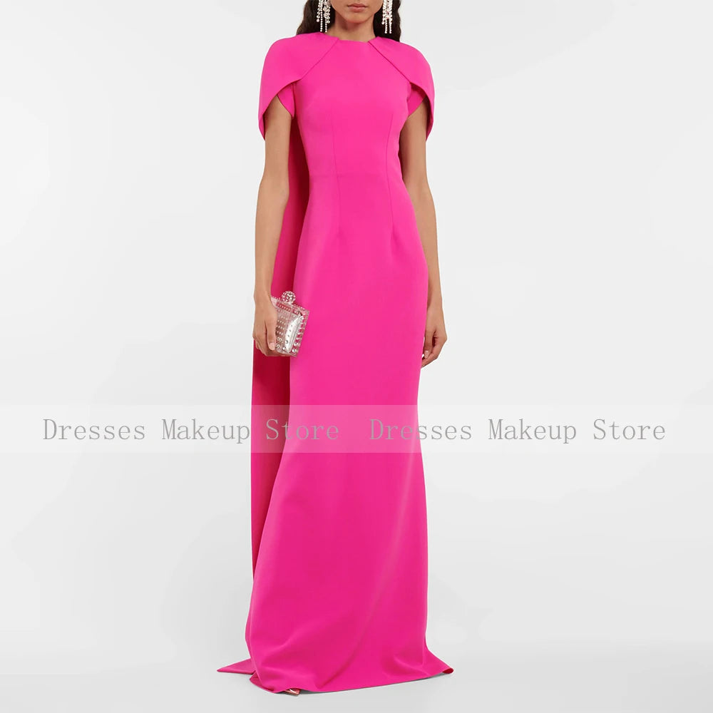 Customized Hot Pink Formal Evening Dresses Mermaid O Neck Elegant Wedding Guest Gowns Long Criss-Cross Watteau Train Prom Dress