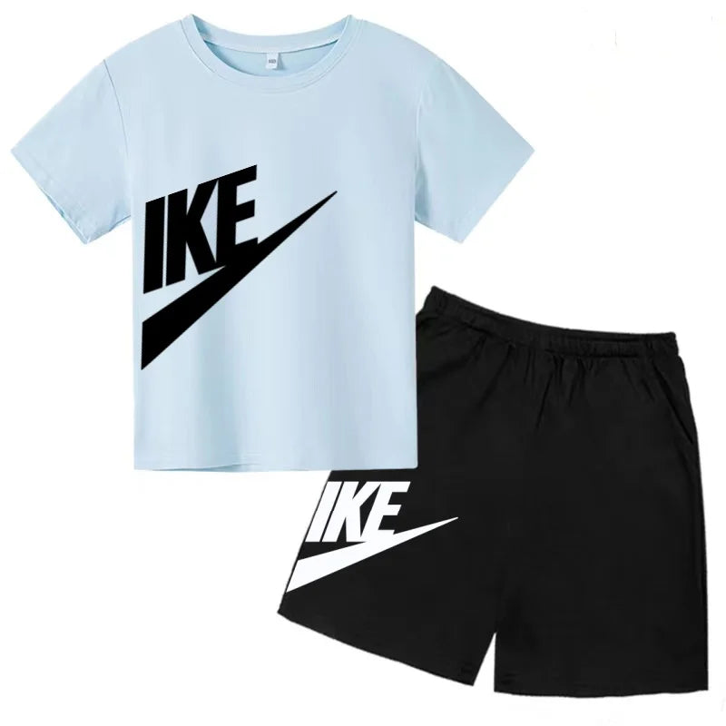 Children T-shirt+Shorts 2P Summer Clothing Fashion Letter Print Boy Girl Toddler 3-12Yrs Sports Short-Sleeved Casual Fashion Set