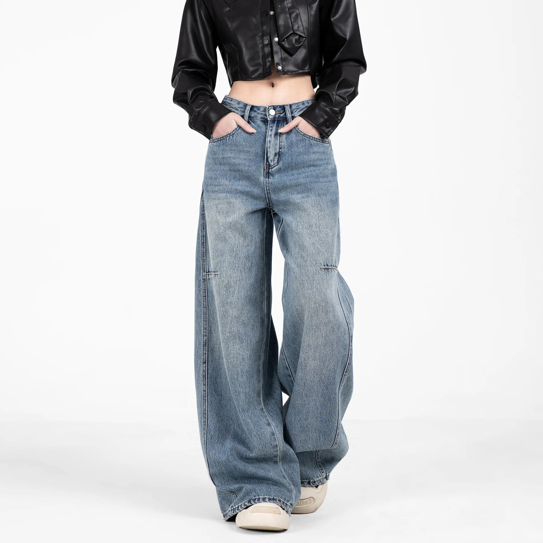 Spring Summer Women's Loose Jeans with Vintage High - Waisted Wide - Leg Design Streetwear Style