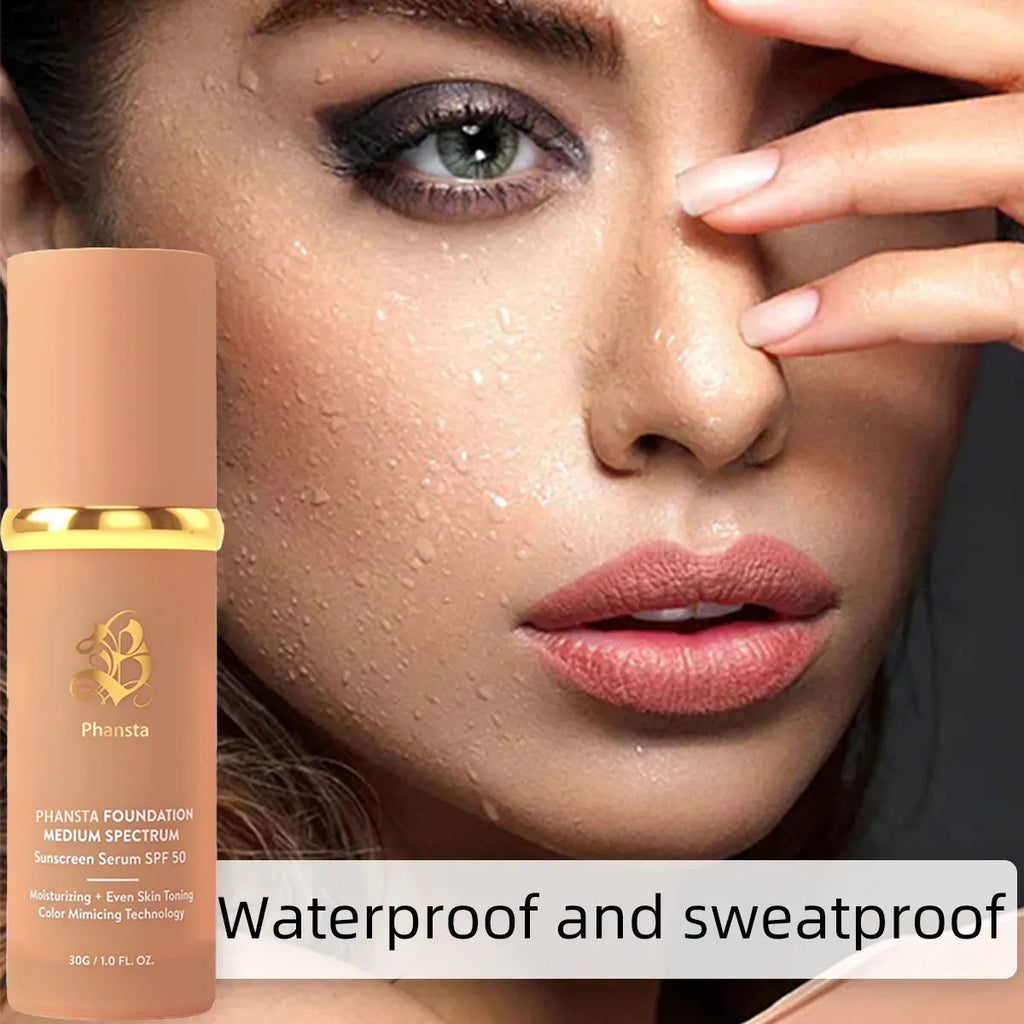 4 in 1 Foundation Liquid Hydrating Medium Full Coverage Concealer SPF 50+ Longwearing Waterproof Foundation Natural Face Makeup
