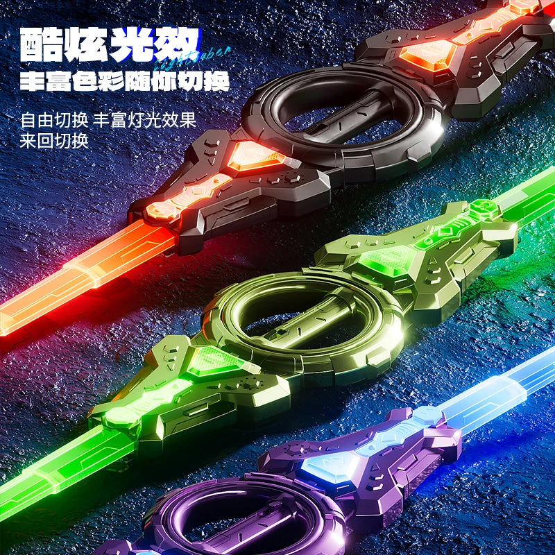 Fire spinning sword, double-edged light sword, children's toy sword, boy's double headed telescopic bearing, rotating knife, lum