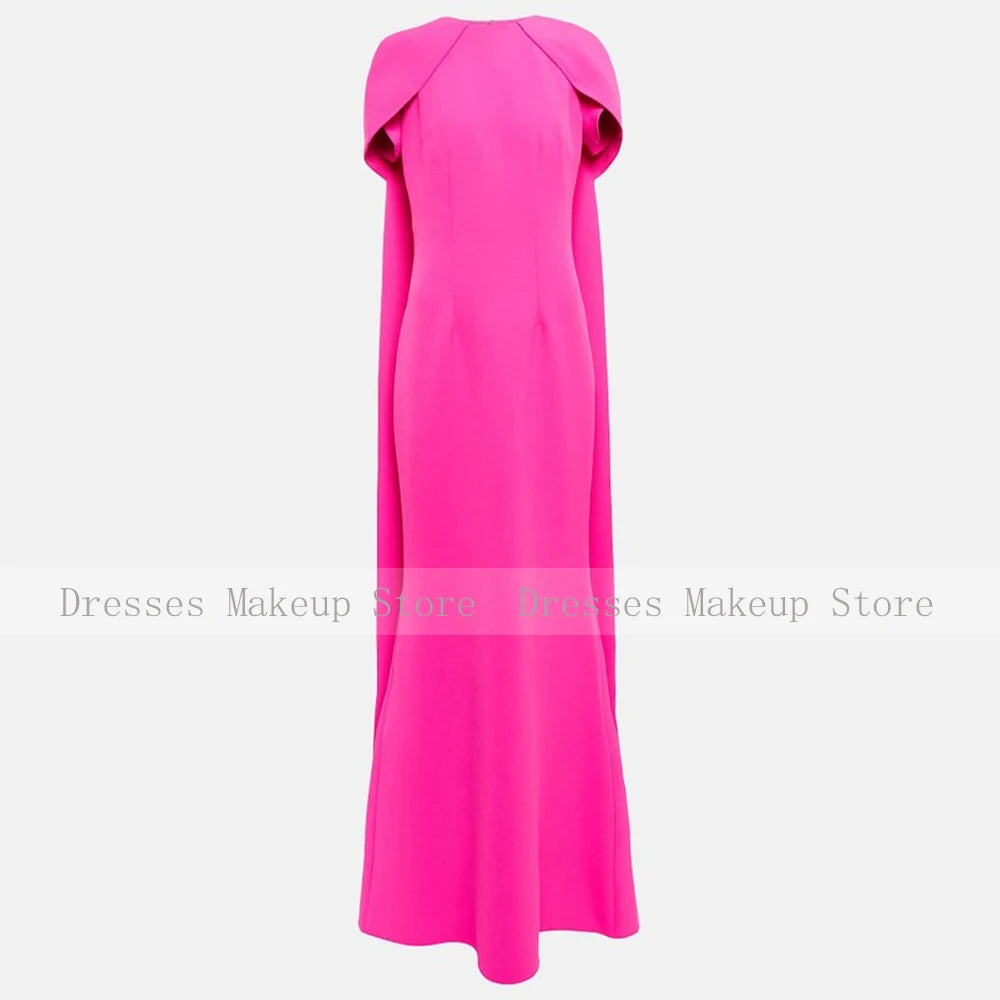 Customized Hot Pink Formal Evening Dresses Mermaid O Neck Elegant Wedding Guest Gowns Long Criss-Cross Watteau Train Prom Dress