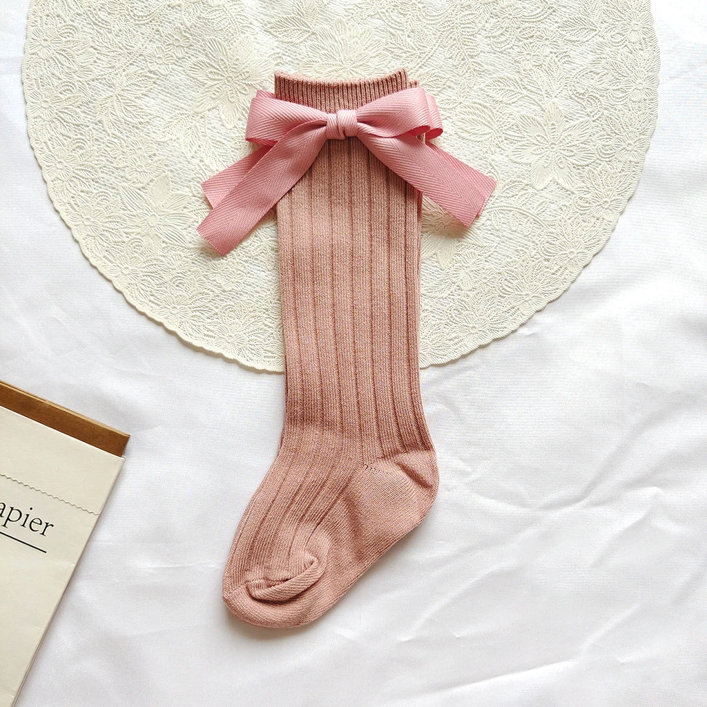 14 Colors Princess Girls Long Sock Big Bowknot Infant Baby Stockings Kids Cotton Sock Knee High Breathable Soft Children Socken
