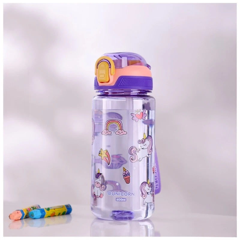 600ml/20oz Children's Water Cup Silicone Spout Tritan Material Leak-proof Plastic Water Bottle Summer Water Bottle with Straw