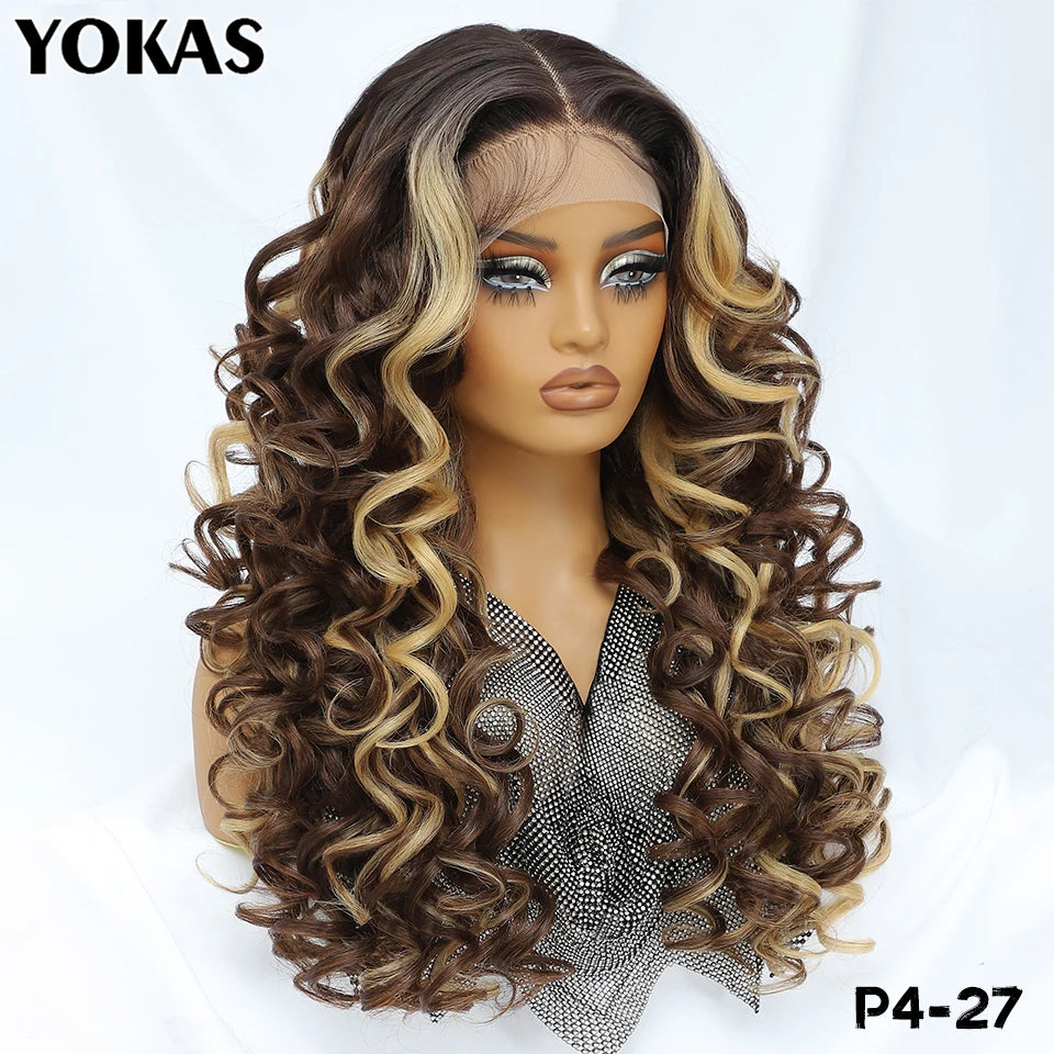 Lace Front Wigs Curly Latisha Synthetic High Quality Blonde Pink Blue Black White Red Brown Wig With Baby Hair For African Women