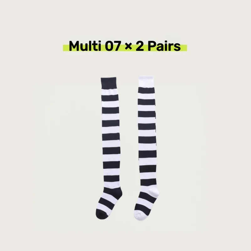 2 Pairs Women's Over The Knee Socks Cotton Thigh High Socks Black White Blue Colorful Striped Pattern Fashion Casual Daily Wear