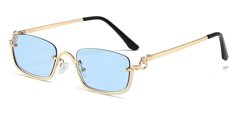 Half Frame Square Sunglasses for women Luxury Brand Small Metal Retro Rectangle Black Sun Glasses Woman Fashion Eyewear