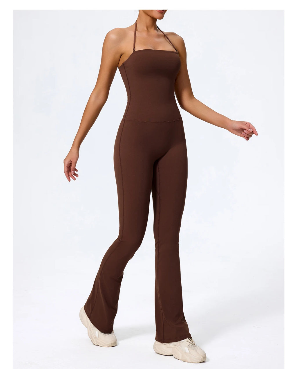 New Summer Women Sleeveless Yoga Jumpsuit Female Gym Flared Overalls Neck-hanging Backless Sportswear Sport Outfit For Woman
