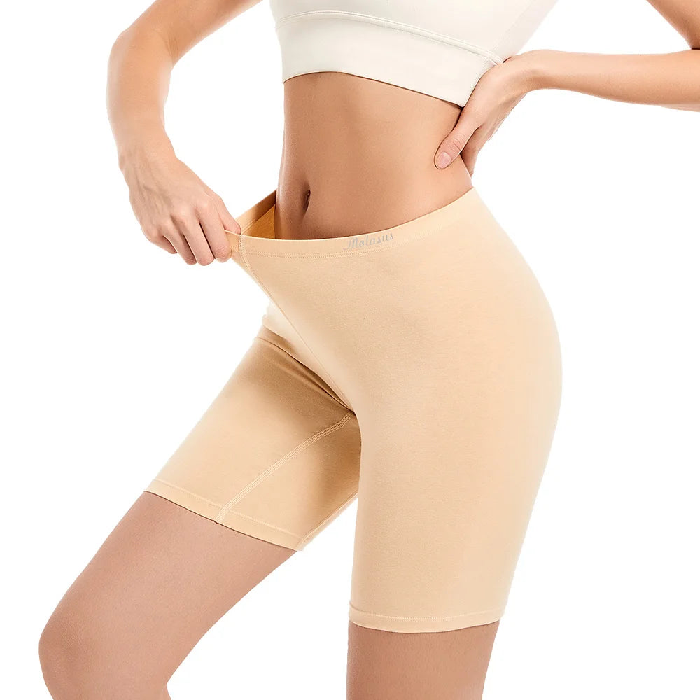Molasus Womens Cotton Panties Biker Shorts Boxer Briefs Ladies Anti Chafing High Waisted Underwear for Work Sport Pregnant 1PC