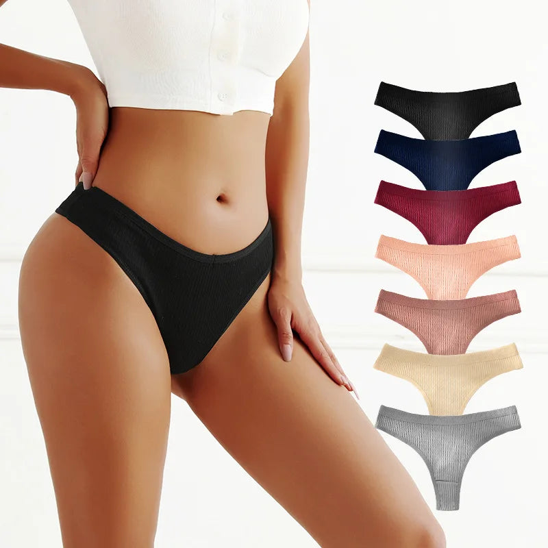 7Pcs Women Cotton Thongs Panties Striped Underwear Sexy Underpants Black Panty Soft G-Strings Plus Size Tanga Female Lingerie
