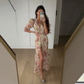 Organza Floral Printed Maxi Dress V-neck Puff Sleeve 2026 Spring/summer Romantic Women Party Gown Fashion Elegant Lady Vestido