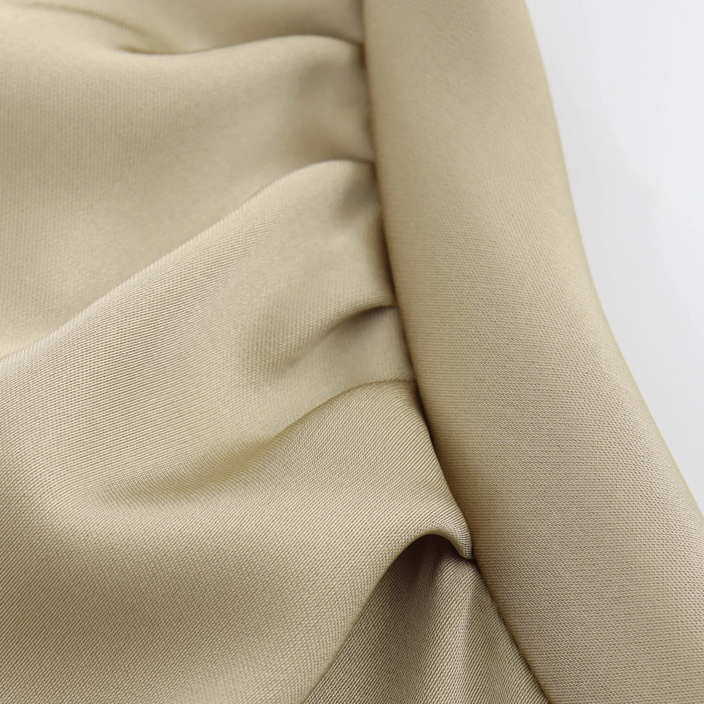 XNWMNZ 2024 Women's Fashion Satin Midi Dress Women High Street O Neck twisted armholes Waist Gathered Fit female Midi Dresses