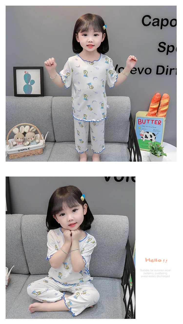 Baby Pajamas Sets Cotton Child Pajamas Toddler Summer Sleeveless Baby Nightwear Pyjamas Kids Cartoon Homewear Clothes