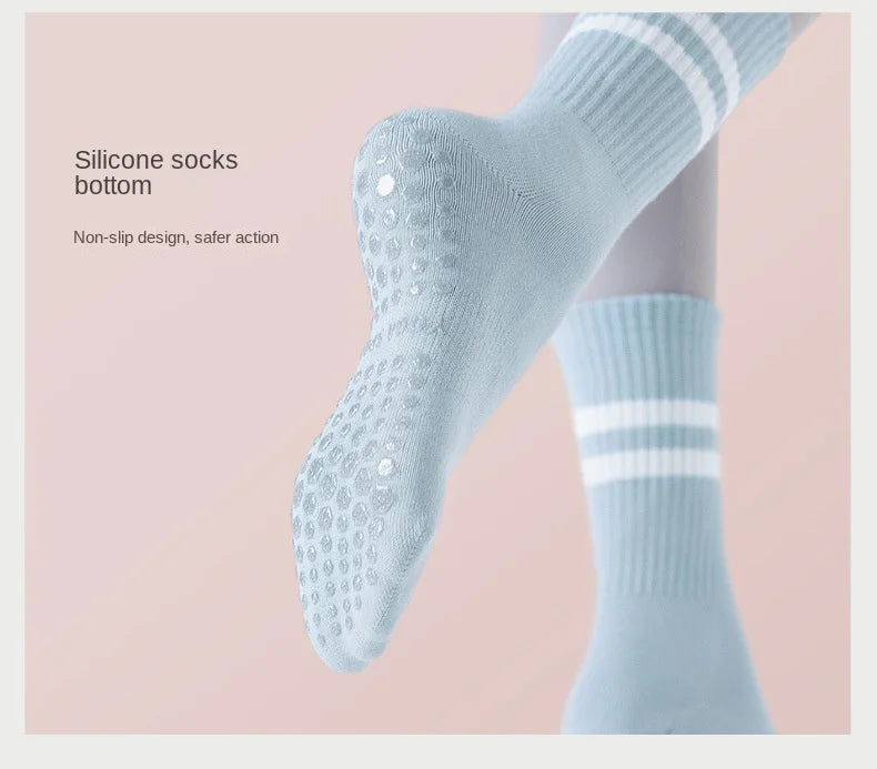Professional Non-slip Yoga Socks Cotton Mid-tube Bottom Silicone Indoor Fitness Socks gym Floor Socks Dance Pilates Sports Socks