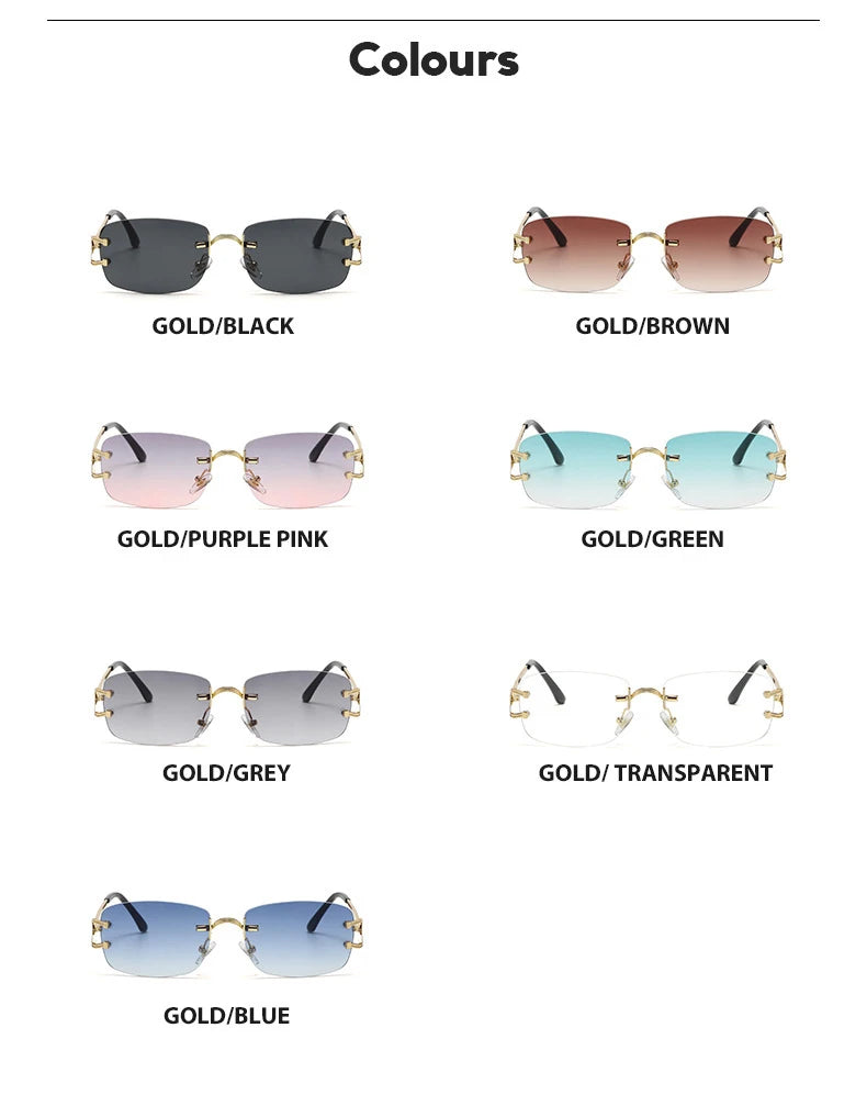New Small Narrow Rimless Sunglasses Fashion Frameless Rectangle Tinted Lens Eyewear 90s Glasses for Women Men