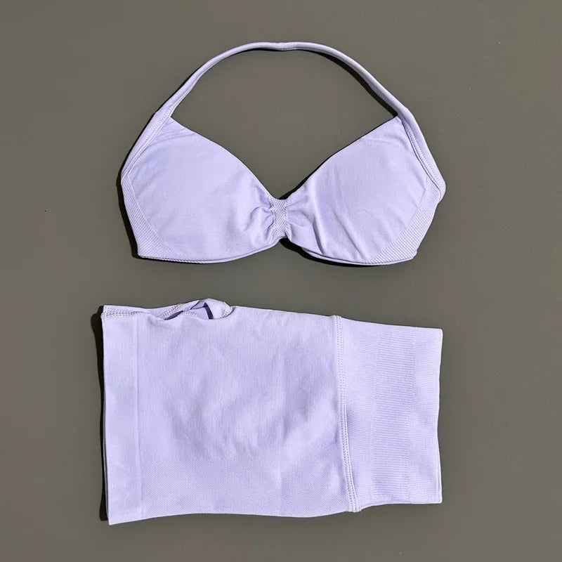 2 Piece Sport Set Women Seamless Yoga Tank Bra High Waist Scrunch Bum Gym Shorts Sets Fitness Running Workout Suit