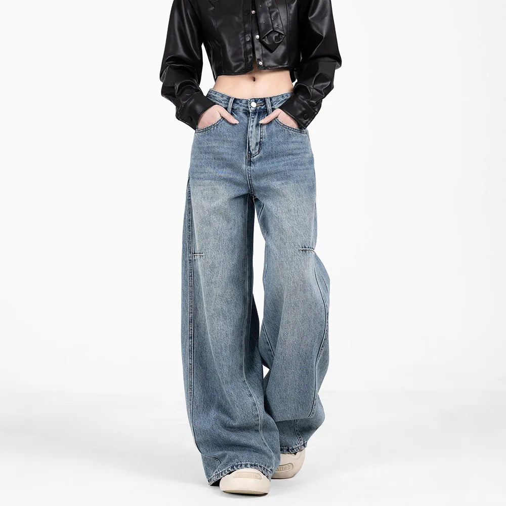 Spring Summer Women's Loose Jeans with Vintage High - Waisted Wide - Leg Design Streetwear Style